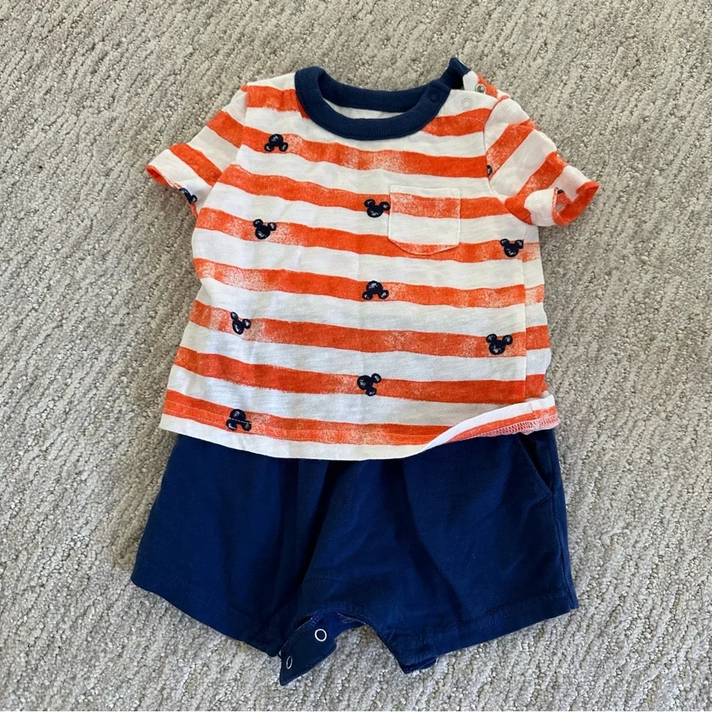 Baby GAP Disney Mickey Mouse 2-in-1 Romper Tee Shorts 3-6M
